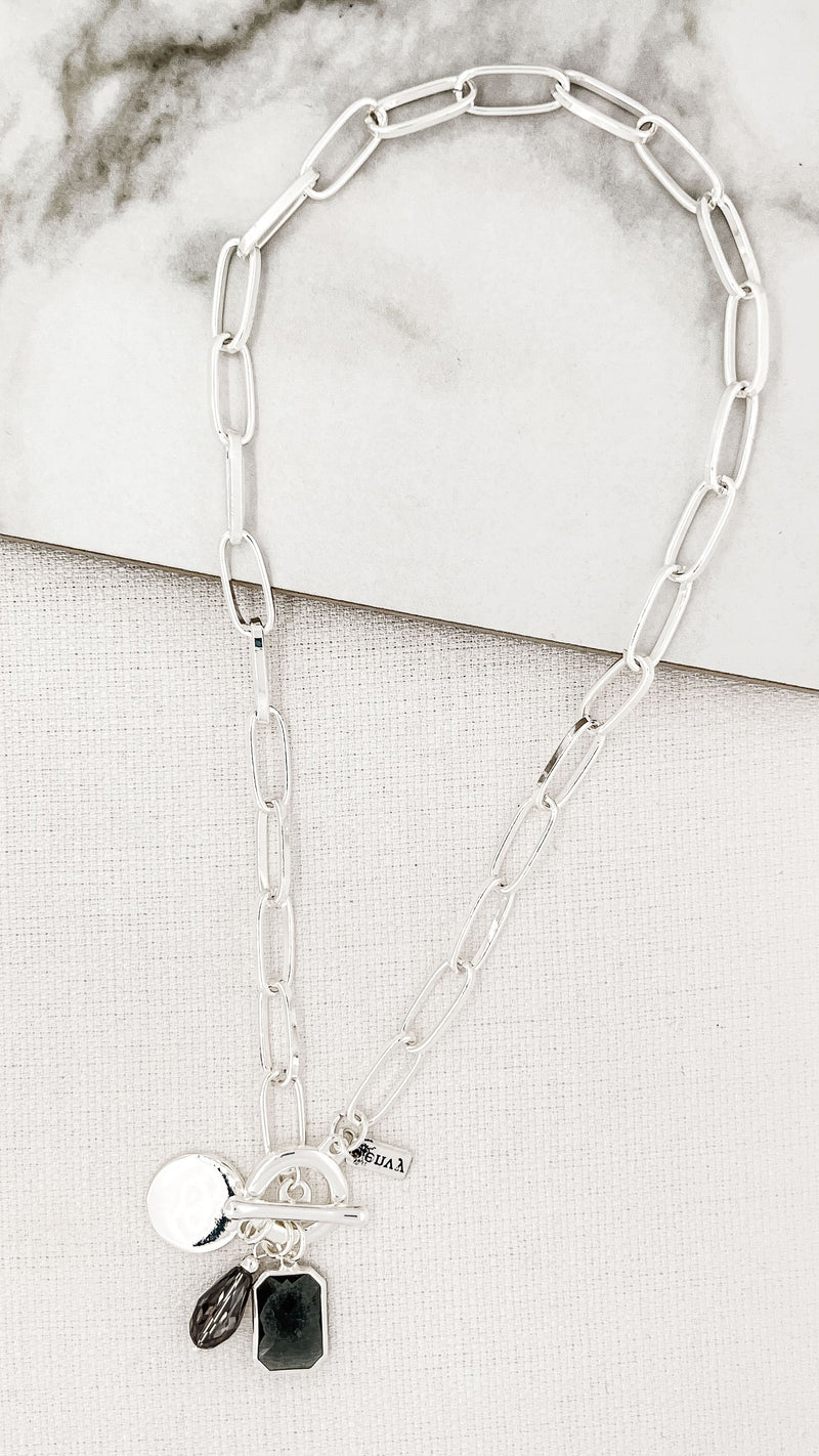 Envy Silver & Black Pendant Necklace