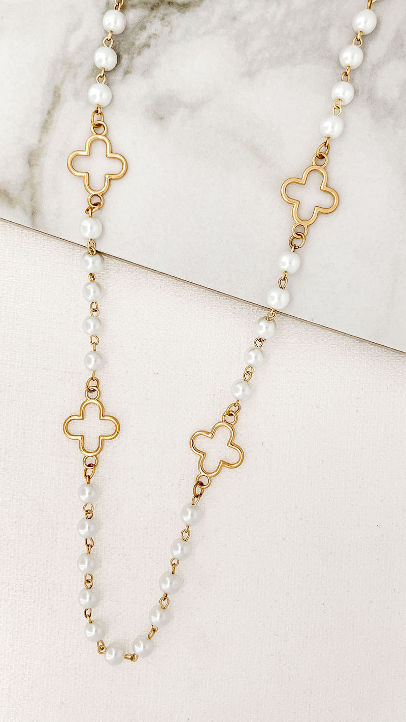Envy Gold & White Pearl Clover Necklace