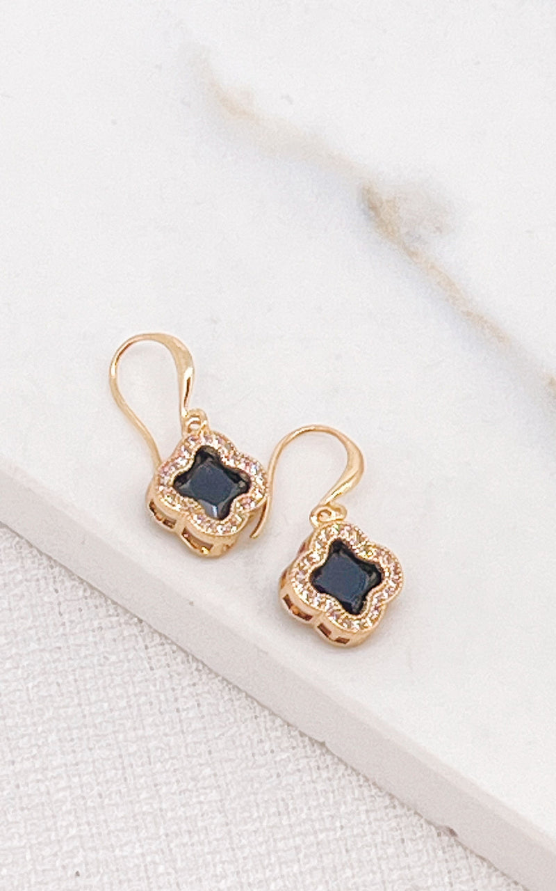 Envy Gold & Black Clover Crystal Earrings