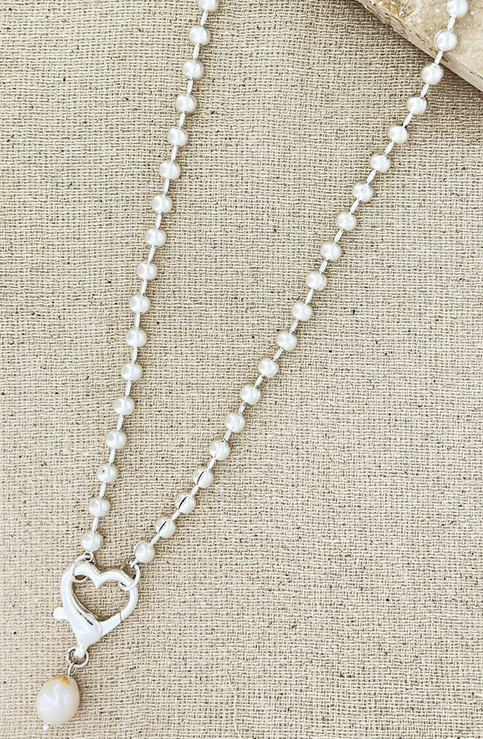Envy Silver Ball Chain Heart Pearl Pendant Necklace