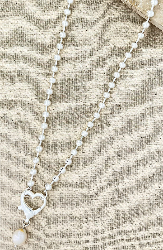 Envy Silver Ball Chain Heart & Pearl Pendant Necklace
