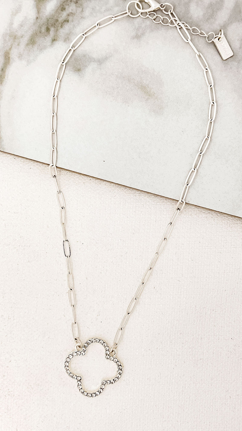 Envy Silver & Crystal Large Clover Necklace
