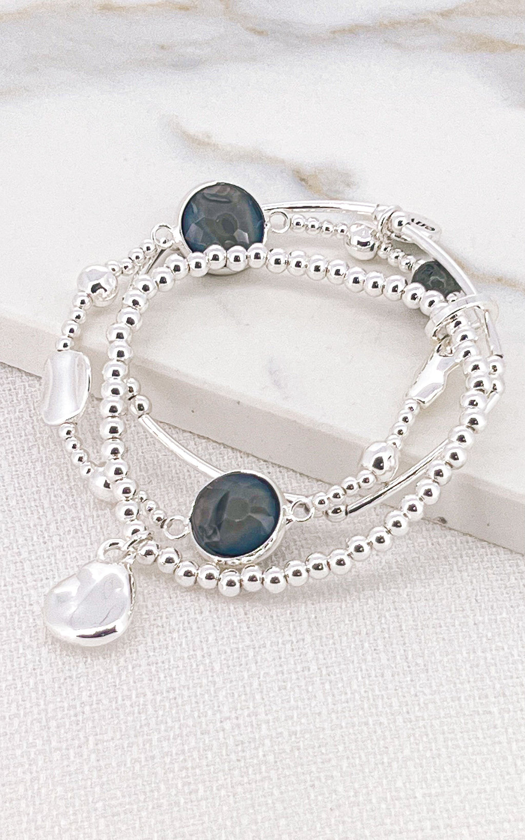 Envy Silver & Grey Triple Layered Bracelet