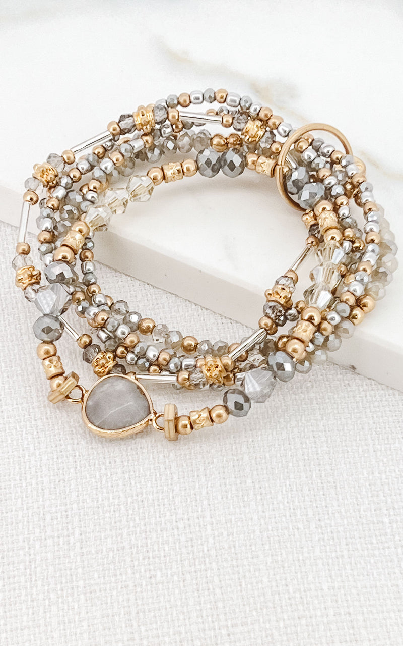 Envy Layered Gold & Grey Beaded Bracelet