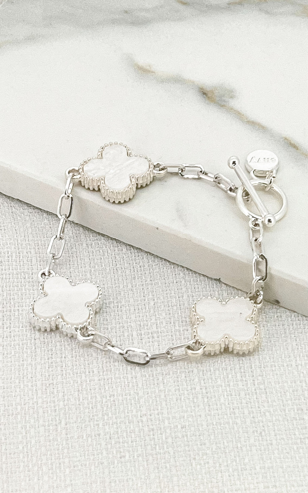 Envy Silver & White Clover T-bar bracelet