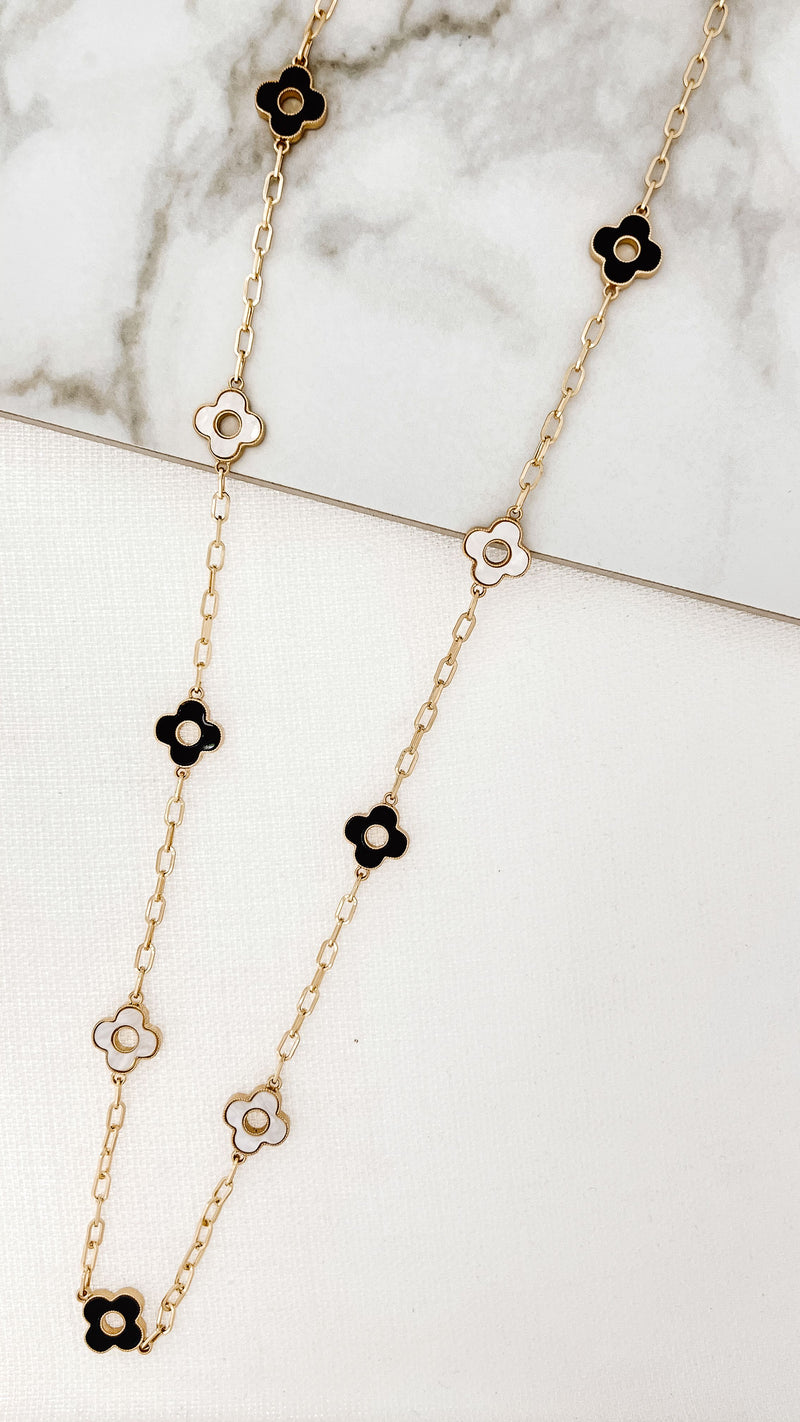 Envy Gold, Pearl & Black Clover Dropper Necklace