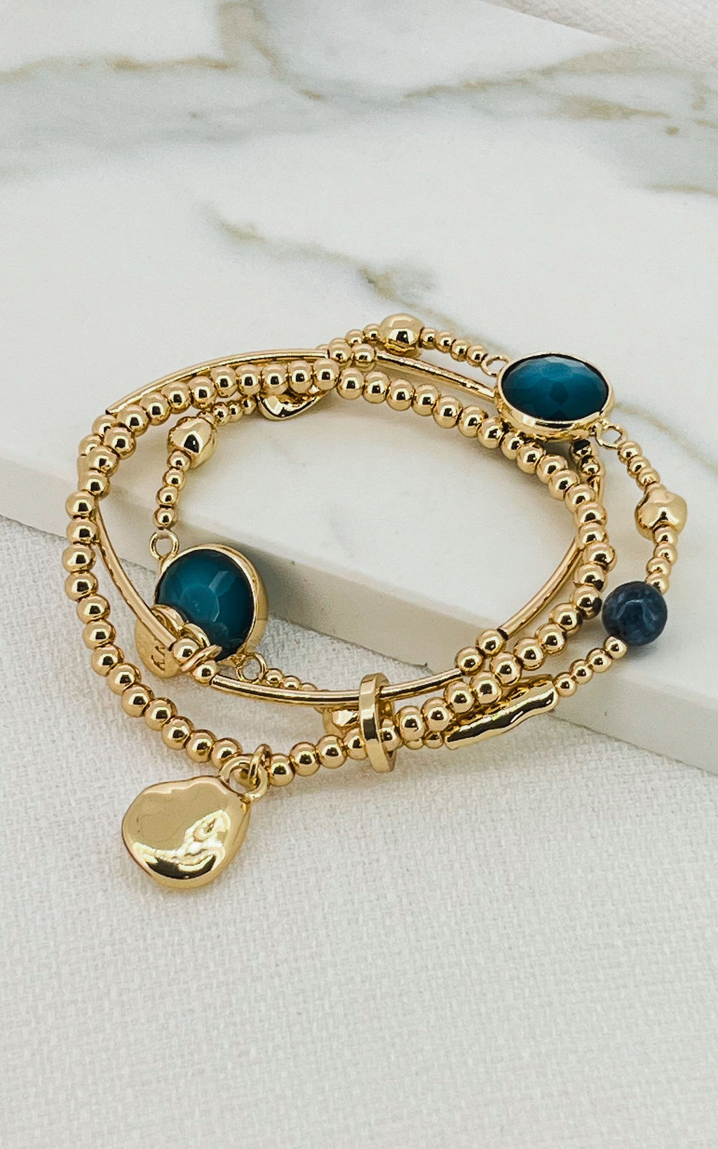 Envy Gold & Blue Triple Layered Bracelet