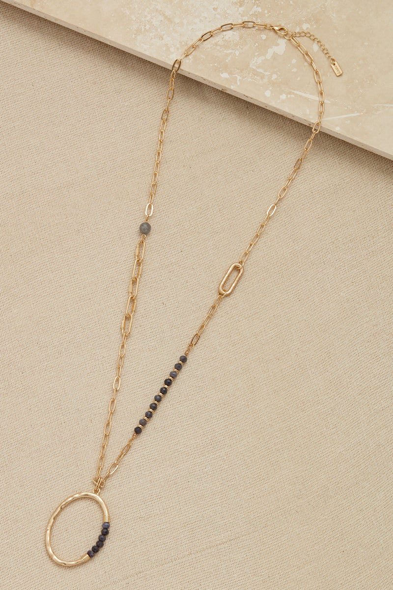 Envy Gold Long Necklace with Oval Pendant