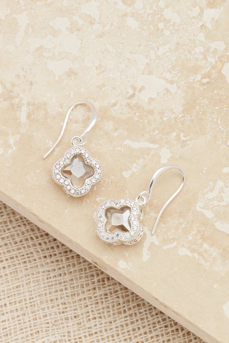 Envy Silver & Crystal Clover Drop Earrings