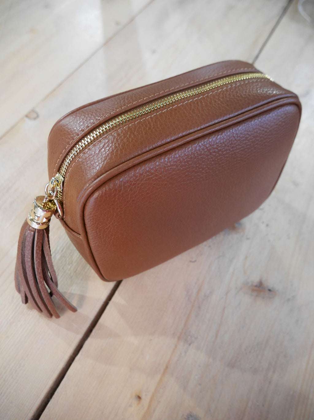 Cross Body Leather Bag Dark Tan