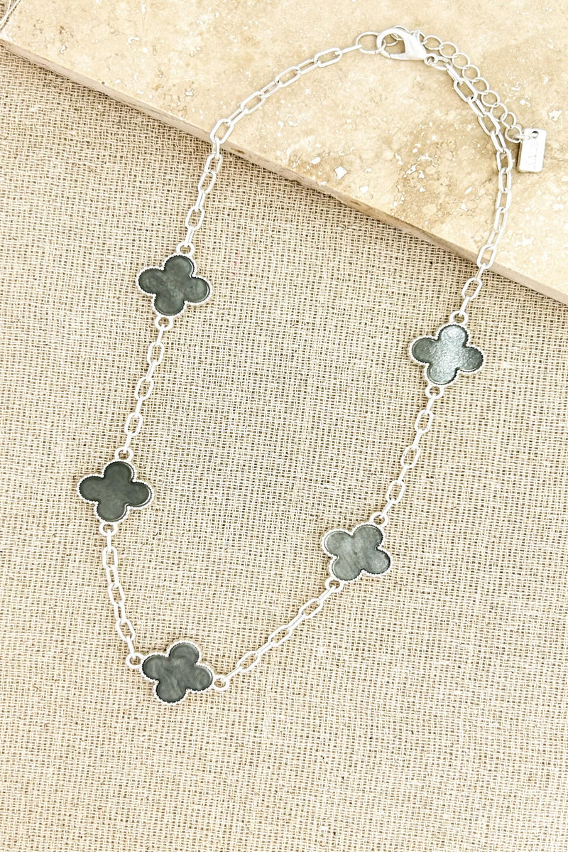 Envy Short Silver & Grey Clover Necklace