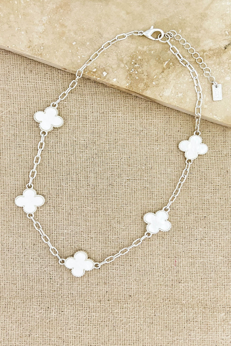 Envy Short Silver & Pearl White Clover Necklace