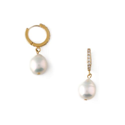 Orelia Pearl Drop Pave Hoops