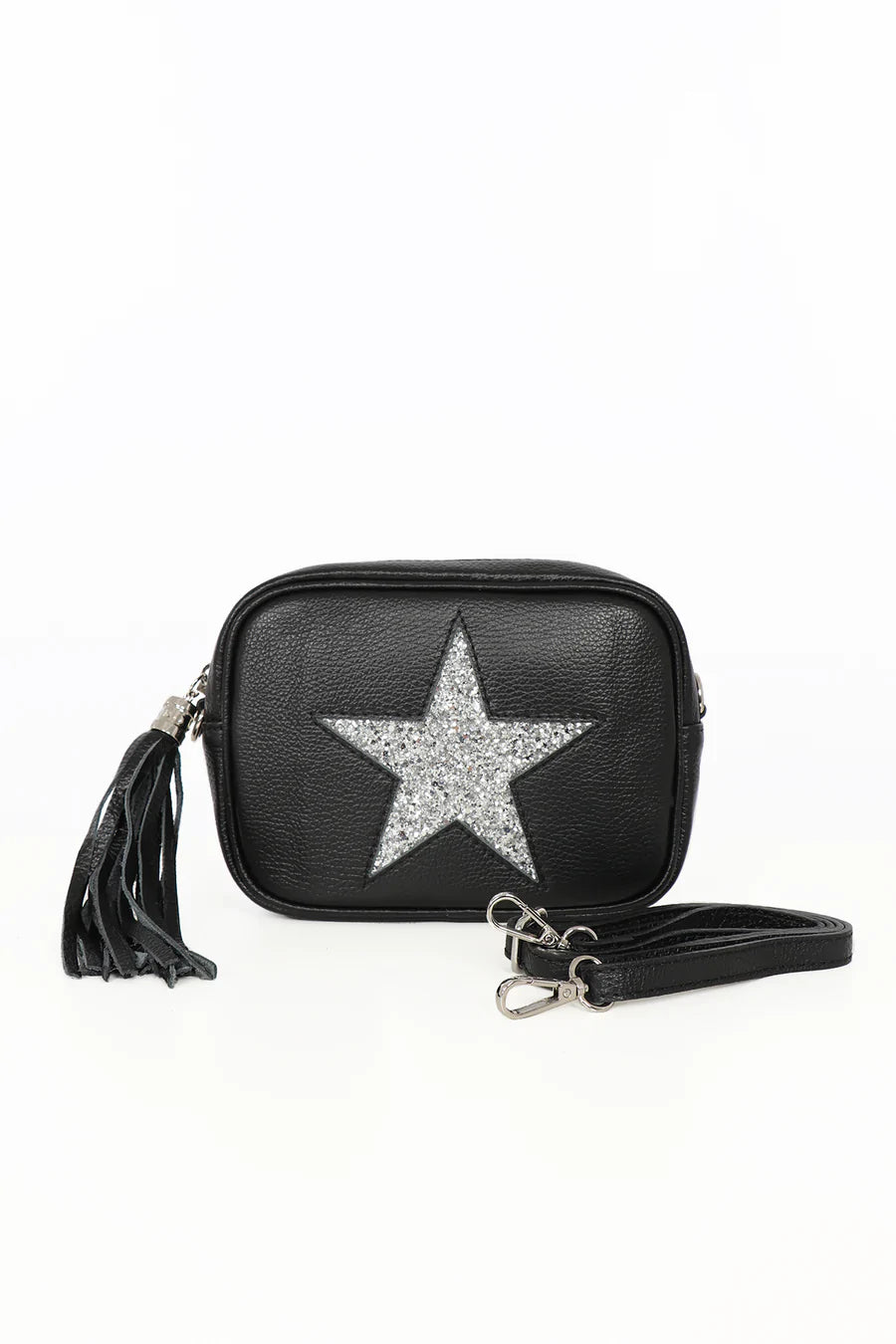 Cross Body Leather Bag Black Glitter Star