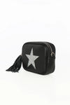 Cross Body Leather Bag Black Glitter Star