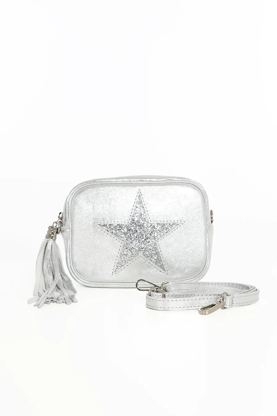 Silver leather purse deals
