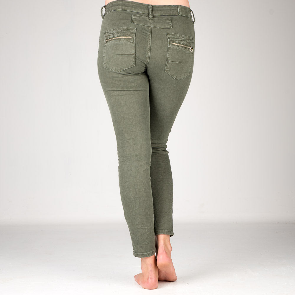 Melly & Co Forest Green 4 Button Hole Detail Jeans