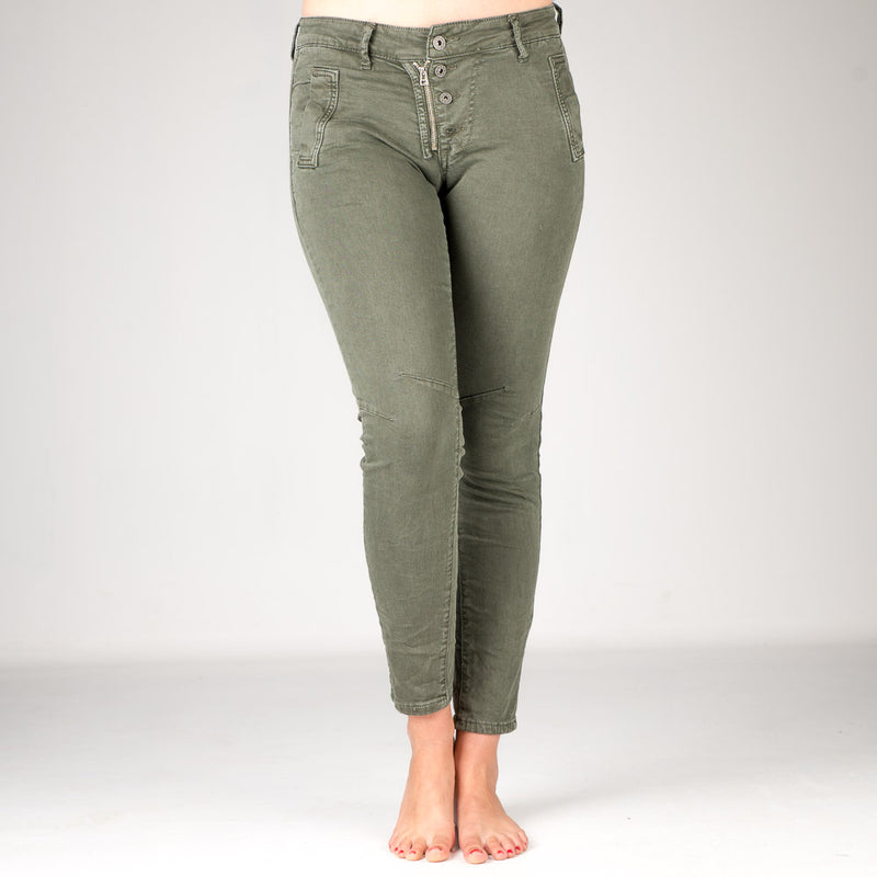 Melly & Co Forest Green 4 Button Hole Detail Jeans