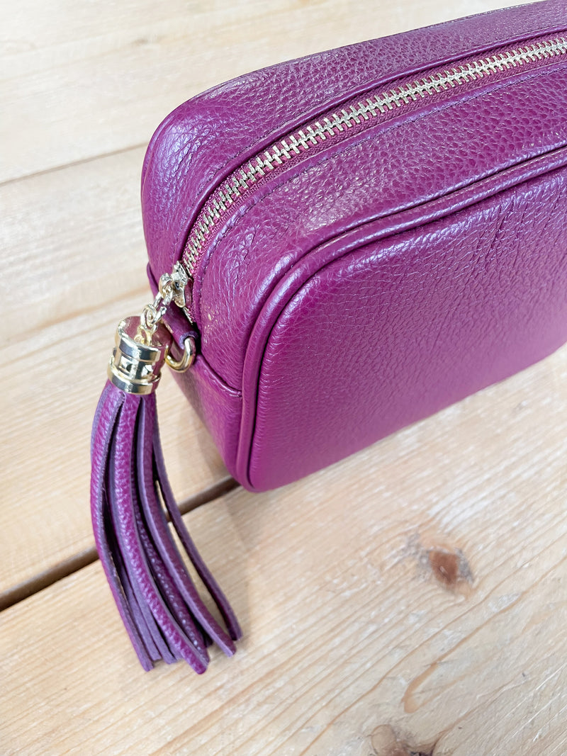 Cross Body Leather Bag Plum