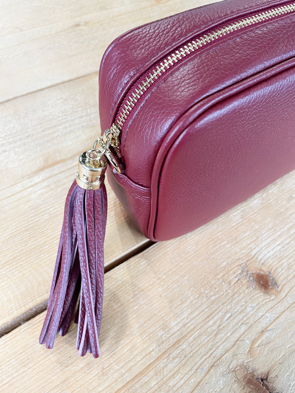 Cross Body Leather Bag Dark Red