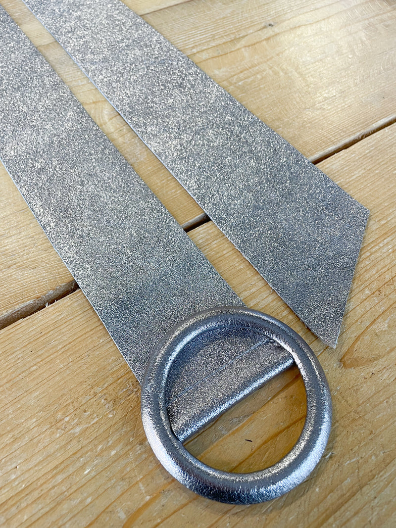 Leather Ring Buckle Belt Silver