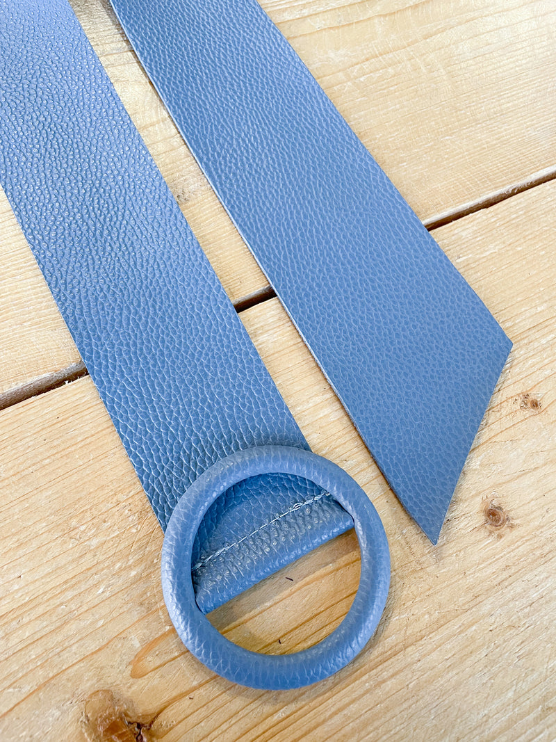 Leather Ring Buckle Belt Blue