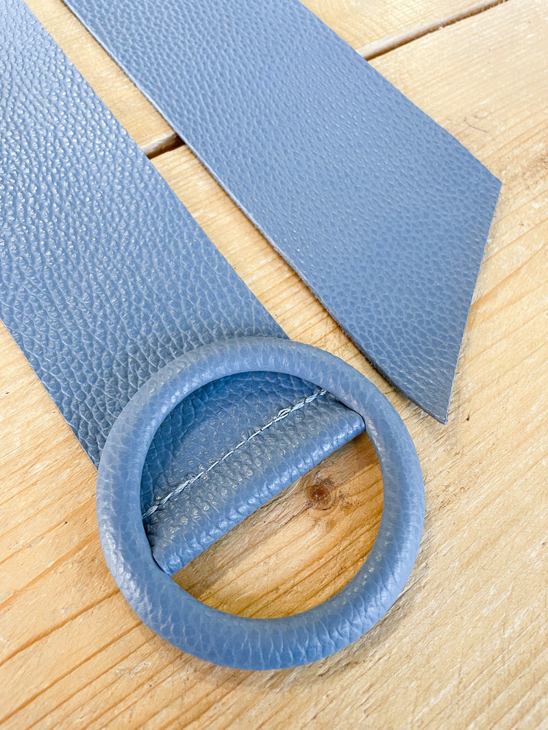 Leather Ring Buckle Belt Blue
