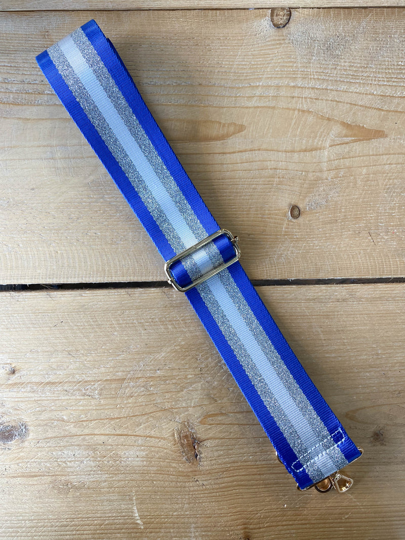 Cobalt & Silver Stripe Bag Strap