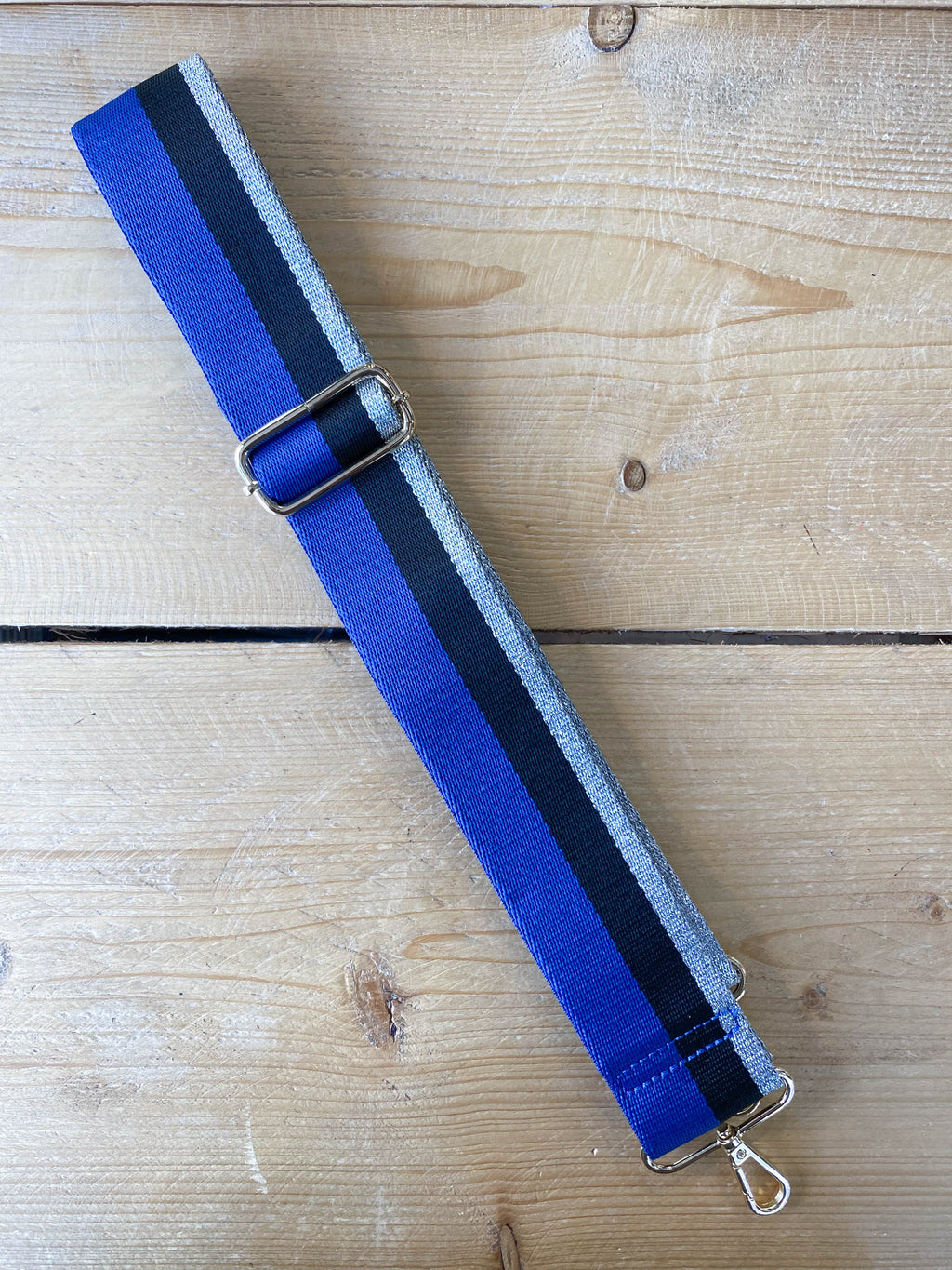 Cobalt & Silver Stripe Bag Strap