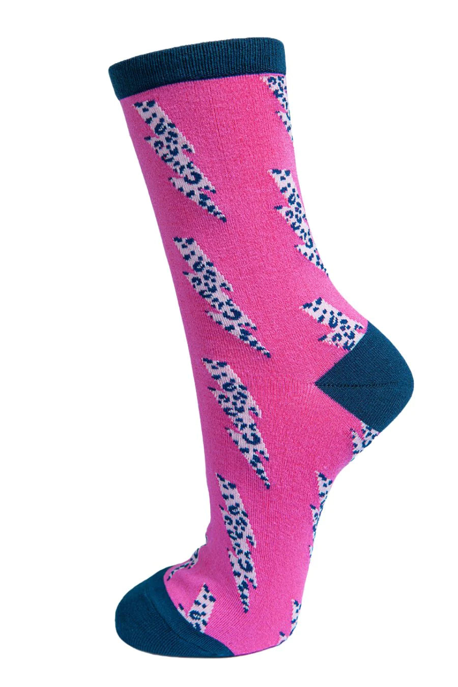 Hot Pink & Navy Lightning Bolt Socks