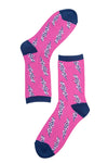 Hot Pink & Navy Lightning Bolt Socks