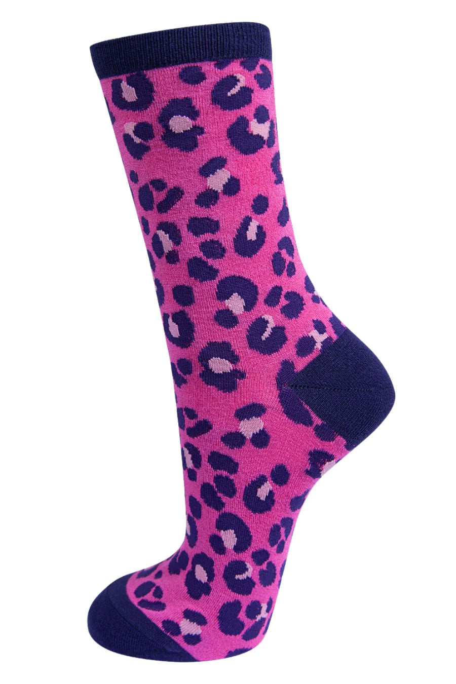 Hot Pink Navy Blue Leopard Print Socks