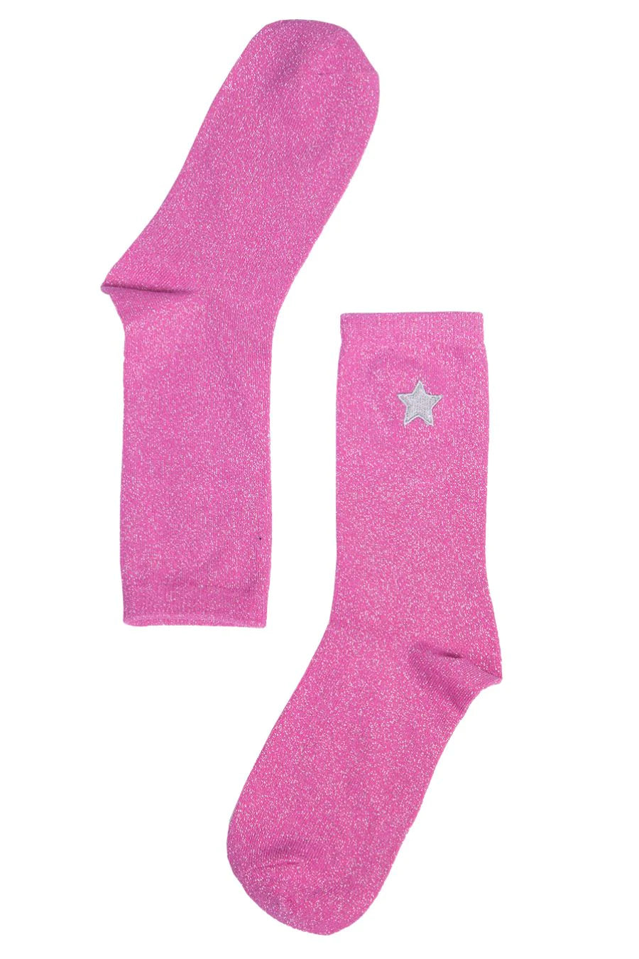 Fuchsia Embroidered Star Glitter Socks