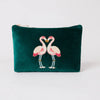 Elizabeth Scarlett Flamingo Emerald Velvet Mini Pouch